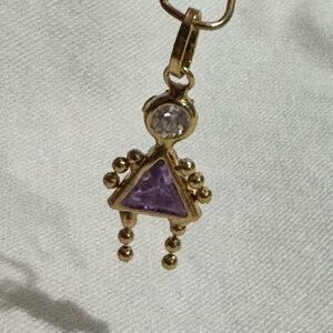 14k gold stone Girl icon charm / pendant
